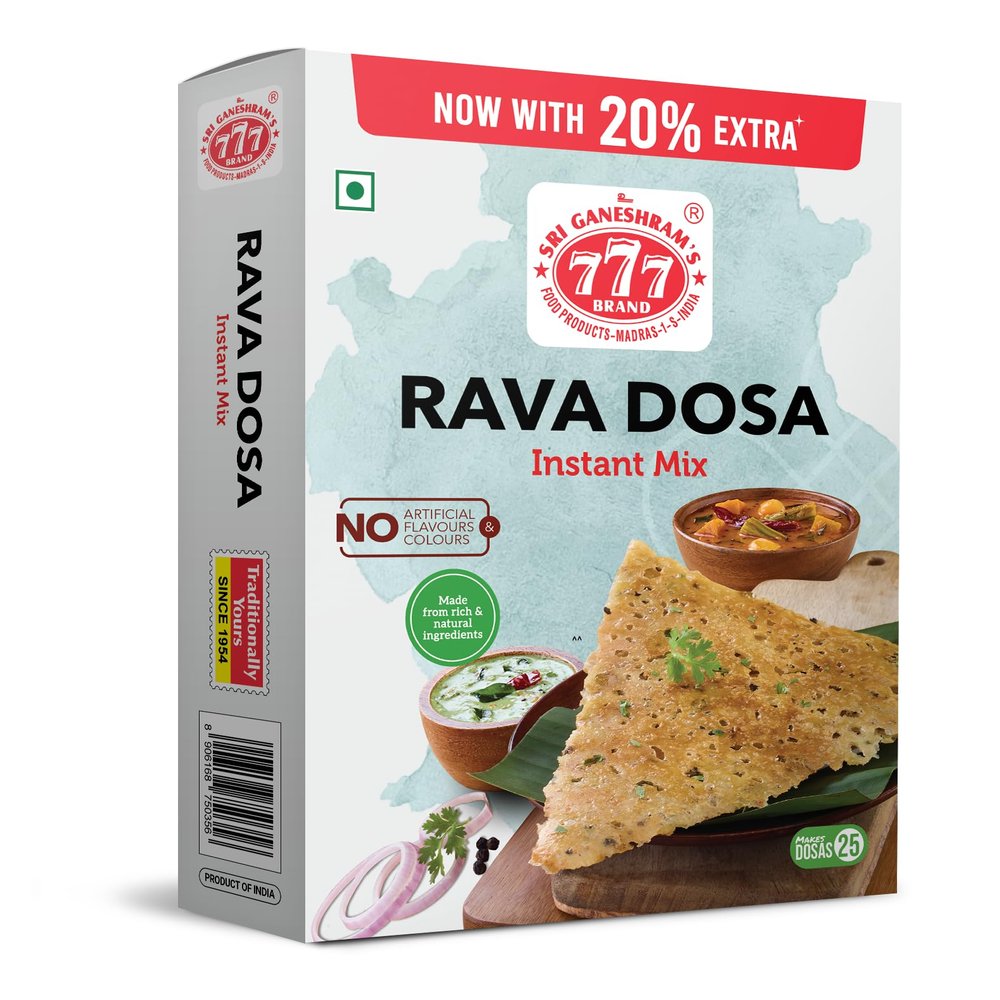777 Rava Dosa Mix 600g | Instant Dosa Mix | Crispy Semolina Pancake | No Fermentation Required | Breakfast Mix
