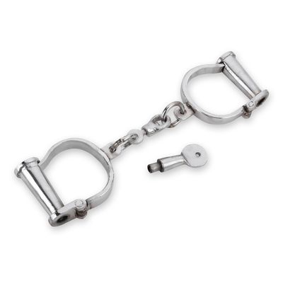 Heavy Duty Mild Steel Made Fixed Indian Handcuff for Police, Theatre Play, Role Play, Drama or Stage Performance (Chrome, Adjustable) Premium (Premium Indian)