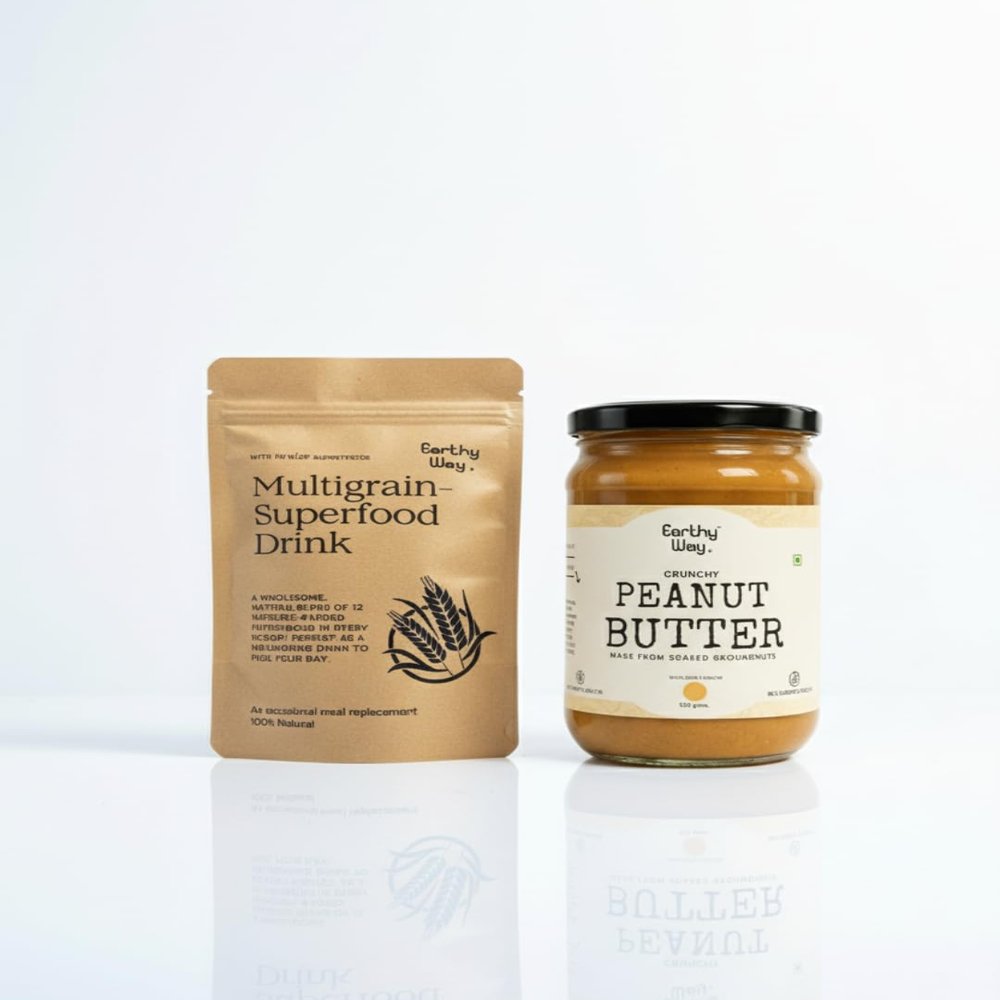 Earthy Way Peanut Butter Crunchy & Multigrain Superfood Drink Powder | Healthy Breakfast Pack.