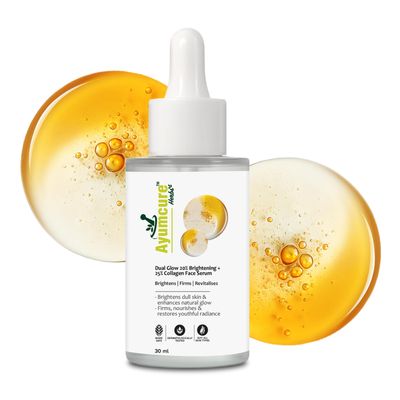 Ayumcure Dual Glow Face Serum 30ML | 20% Brightening + 25% Collagen | With Licorice Oil, Papaya Leaf, Kesar, Sandalwood, Aloe Vera & Niacinamide | Brightens, Firms & Reduces Dark Spots | Unisex,