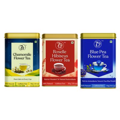 79 Degree Wellness Tea I Premium Blend in Tinbox (150 Gm, BPT + Hibiscus + Chamomile Combo)