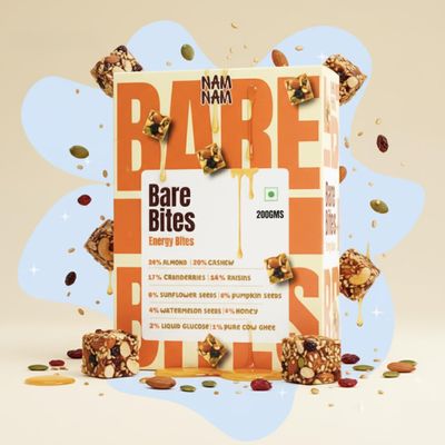 NAM NAM Bare Bites Natural Nuts & Seeds Energy Bites, Mixed Berries & Honey, 200g (12 Pieces), with Almonds, Cashews, Seeds & Ghee