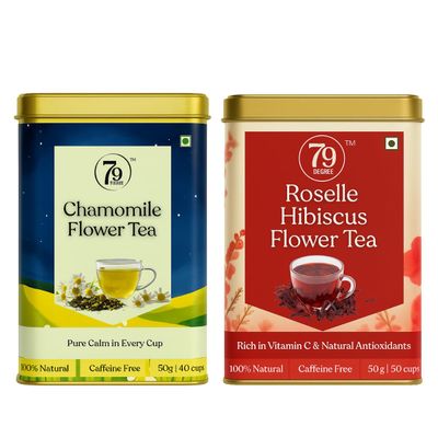 79 Degree Chamomile & Roselle Hibiscus Flower Combo| Relaxation, Immunity & Digestive Wellness Infusions | Herbal Caffeine-Free Tea | Net weight-100g