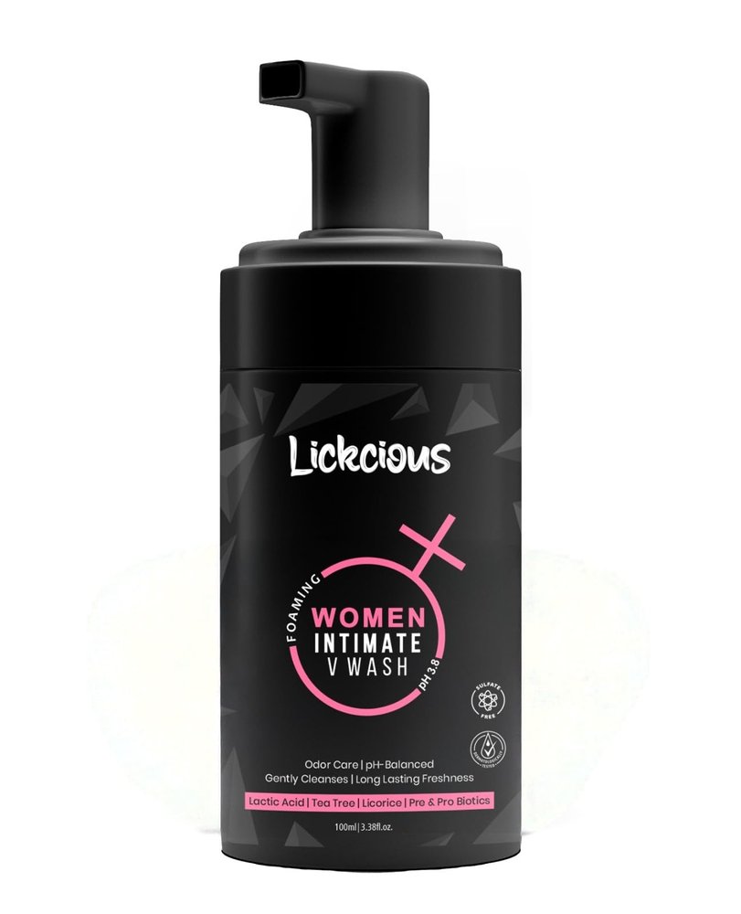 Lickcious Foaming Intimate Wash for Women with Lactic Acid & Prebiotics | pH Balanced for Odor Control & All-Day Freshness | Gentle Foaming Cleanser Free from Harsh Chemicals | 100ml