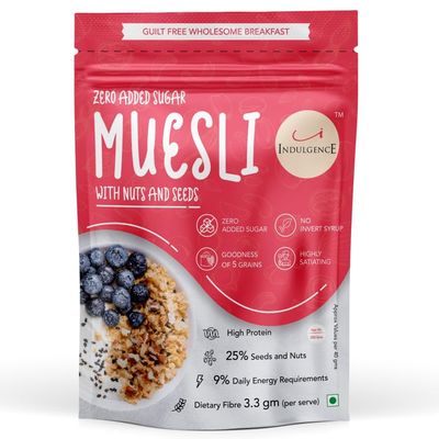 Indulgence Zero Added Sugar Muesli 350g (Pack of 1) | Sugar-Free Muesli for Diabetics | High Protein Muesli with Fruits & Nuts | No Added Sugar | Healthy Breakfast Cereal