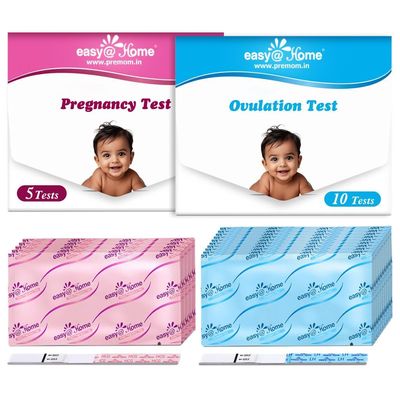Easy@Home Ovulation and Pregnancy Test Strips: 10 LH and 5 HCG combo test kit - powered by Premom app for accurate ovulation tracking - ideal for women trying to conceive