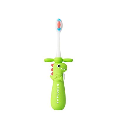 Nestlooms Kids Toothbrush Cartoon Design, Ultra Soft Manual Toothbrush for Toddlers and Children 3-12 Years, Extra Microfiber Bristles for Gentle Cleaning, Boys and Girls Toothbrush with Non-Slip Comfortable Handle (Green Twisty Dino)