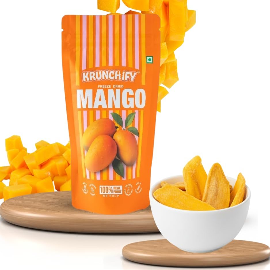 Krunchify Freeze Dried Mango Fruit Snack | Healthy Snacks for Kids and Adults | 100% Natural Fruits, Vegan & Gluten Free | 12 Months Shelf Life | No Added Sugar, No Preservatives | Serving - 16g