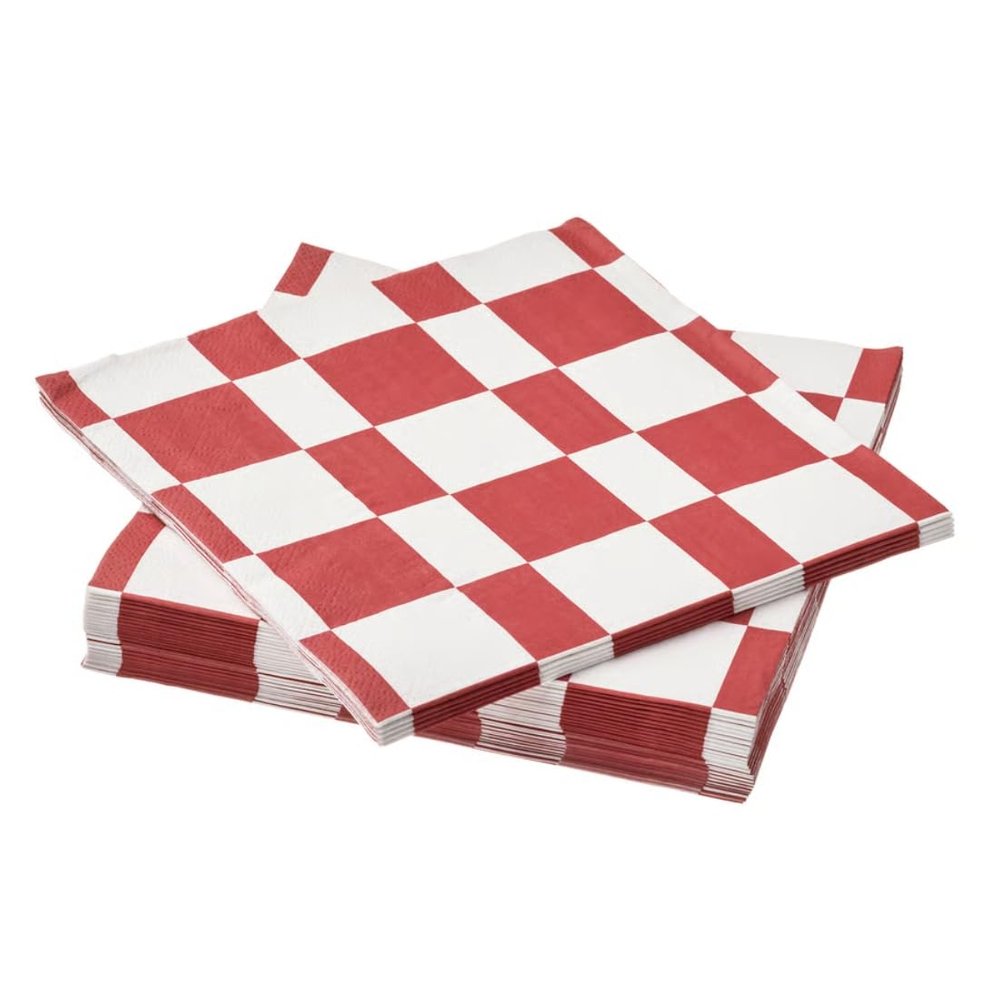 IKEA VINTERFINT Paper napkin, check pattern white/red, 33x33 cm (30 Pieces)