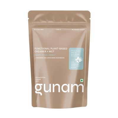 Gunam Functional Plant-Based Creamer + MCT | With L-theanine & Lions Mane Mushroom| Creamer Powder to Support Gut & Skin Health | Gluten Free, Low GI & No added Sugar | 15 servings | 225g