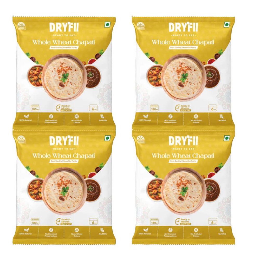 Dryfii Ready-to-Eat Chapati (Roti) | Authentic Whole Wheat Indian Roti | 24 Pieces (4 6) | Vacuum-Packed, No Preservatives | Just Heat & Eat | Travel Friendly