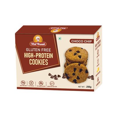MidBreak Zero Added Sugar High Protein Choco Chip Cookies | 30g Protein per box | Gluten Free | Diabetic Friendly | Diwali Gift Pack, High Fiber & Gut-Friendly Cookies (Pack of 2, 400g)
