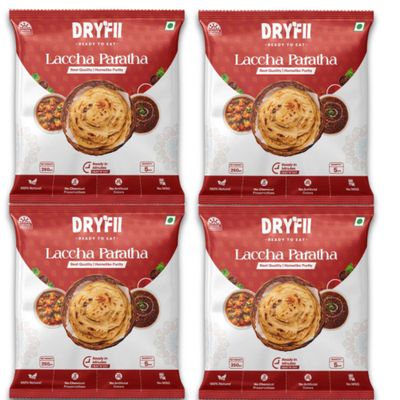 Dryfii Ready-to-Eat Laccha Paratha  Pack of 4 | 20 Pieces | Whole Wheat, Ghee, No Preservatives, Vacuum-Packed, Long Shelf Life