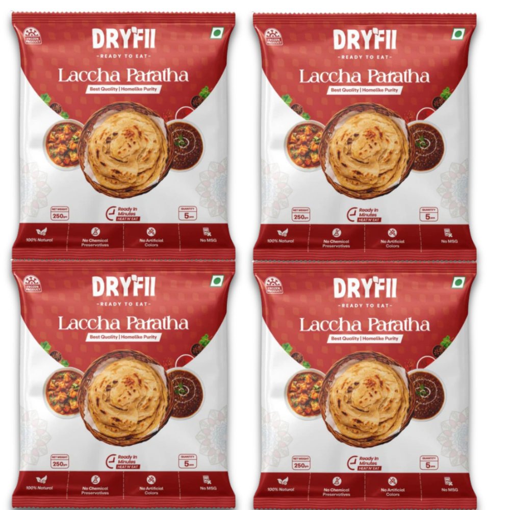Dryfii Ready-to-Eat Laccha Paratha  Pack of 4 | 20 Pieces | Whole Wheat, Ghee, No Preservatives, Vacuum-Packed, Long Shelf Life