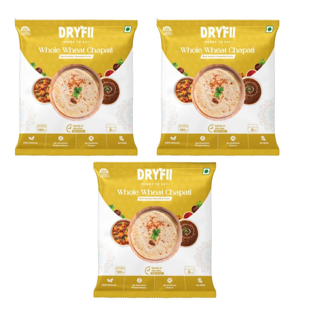 Dryfii Ready-to-Eat Chapati (Roti) | Authentic Whole Wheat Indian Roti | 18 Pieces (3 6) | Vacuum-Packed, No Preservatives | Just Heat & Eat | Travel Friendly