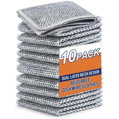 Arzat Stainless Steel Wire Dish Scrubber Heavy Duty Rust-Free Metal Cleaning Pads for Utensils, Pots & Pans, Durable Kitchen Scrubbers for Dishwashing (Pk10)