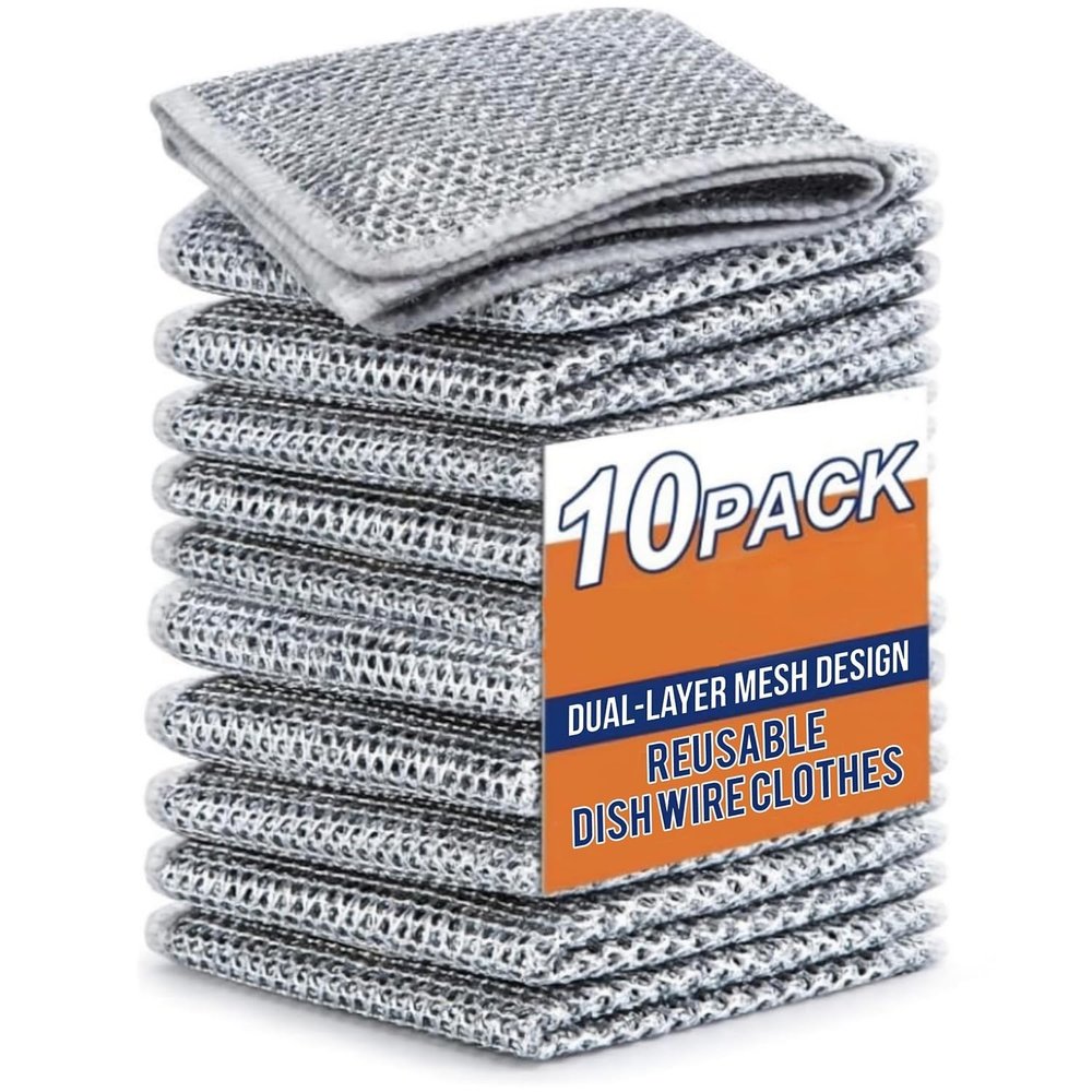 Arzat Stainless Steel Wire Dish Scrubber  Heavy Duty Rust-Free Metal Cleaning Pads for Utensils, Pots & Pans, Durable Kitchen Scrubbers for Dishwashing (Pk10)