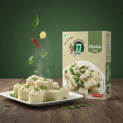 77 Green Instant Dhokla Mix Pack of 3 (600g), Soft & Fluffy Gujarati Snack Ready-to-Cook Vegetarian Breakfast Steamed Chickpea & Rice Flour Mix with Real Ingredients, No Added Colors or Preservatives