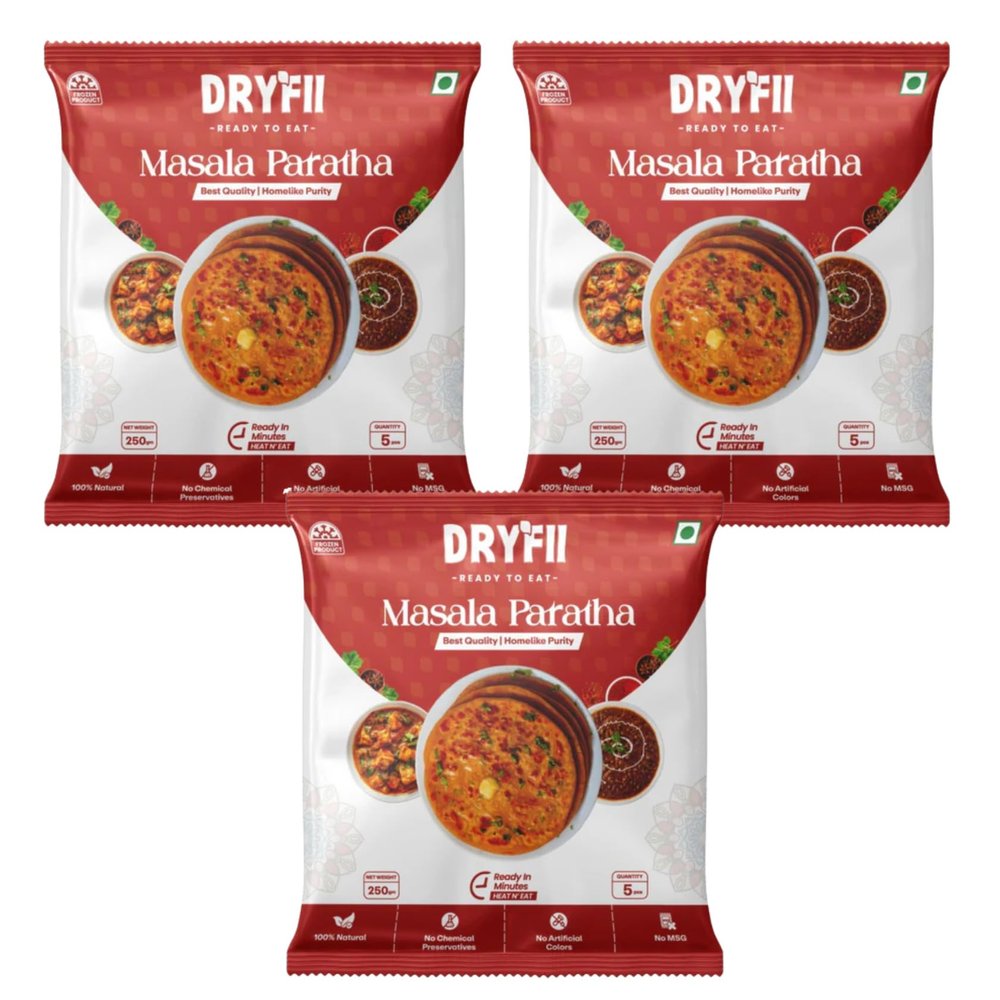 Dryfii Ready-to-Eat Masala Paratha  Instant Indian Spiced Flatbread | Heat & Eat | No Preservatives | Vegetarian | 3 Pack (15 Pieces)