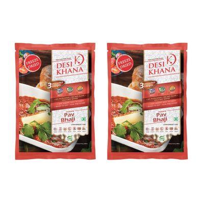 Desi Khana Ready To Eat (Pack Of 2) Pav Bhaji - 3 Minute Instant Healthy Main Course Food Makes Approx 205-215 gm | Just Add Hot Water | Zero Preservative | Wholesome Meal(50g Pouch, Freeze Dried)