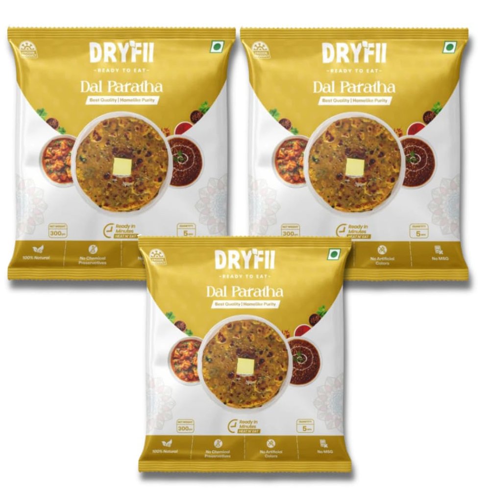 Dryfii Dal Paratha Pack of 3 | 15 Pieces | Ready-To-Eat Indian Lentil Paratha | Whole Wheat | Long Shelf Life | No Preservatives