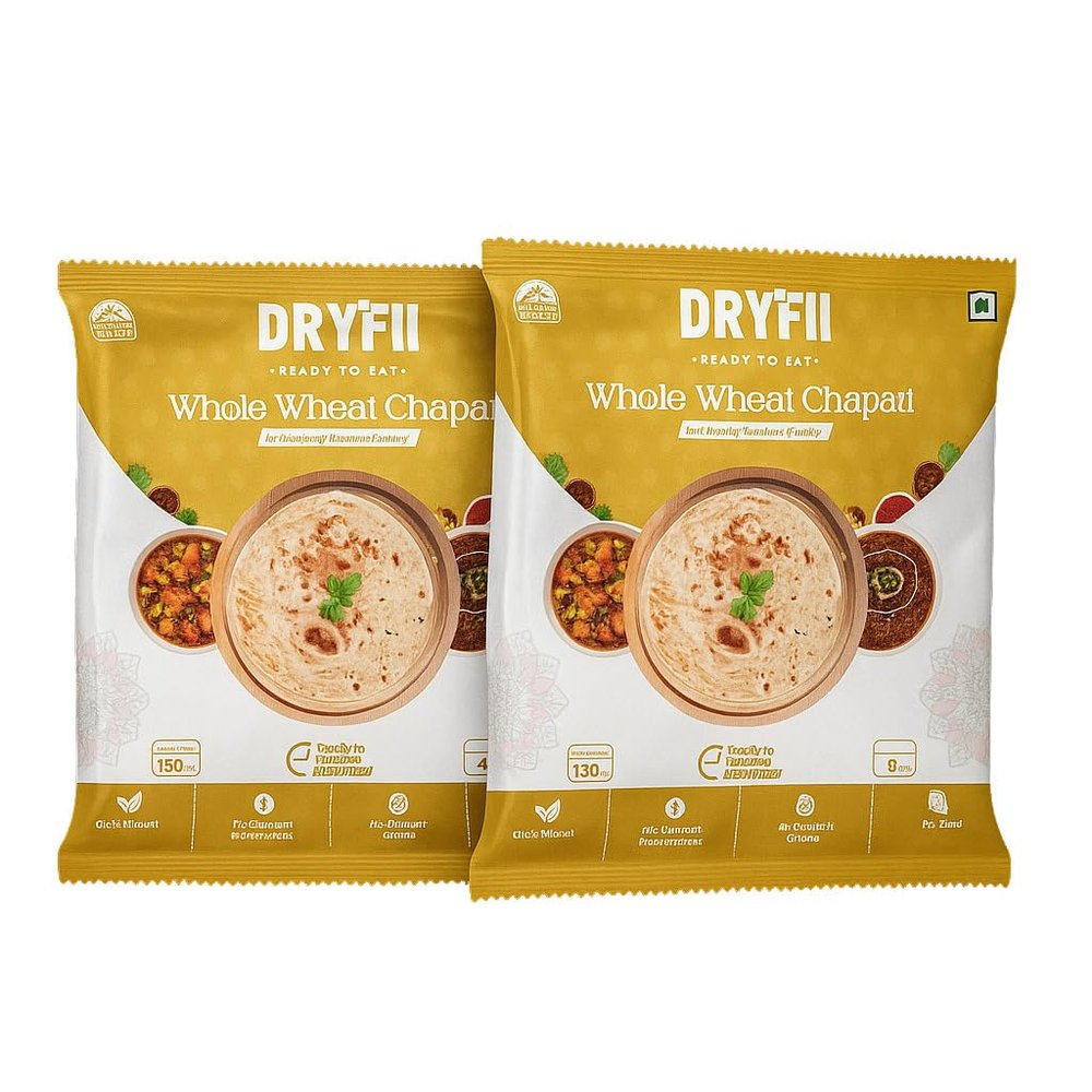 Dryfii Ready-to-Eat Chapati (Roti) | Authentic Whole Wheat Indian Roti | 12 Pieces (2 6) | Vacuum-Packed, No Preservatives | Just Heat & Eat | Travel Friendly