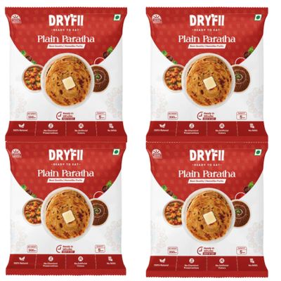 Dryfii Ready-to-Eat Plain Paratha  Pack of 4 (20 Parathas, 800g) | Soft & Flaky Whole Wheat Parathas with Desi Ghee | No Preservatives, Easy to Heat & Serve