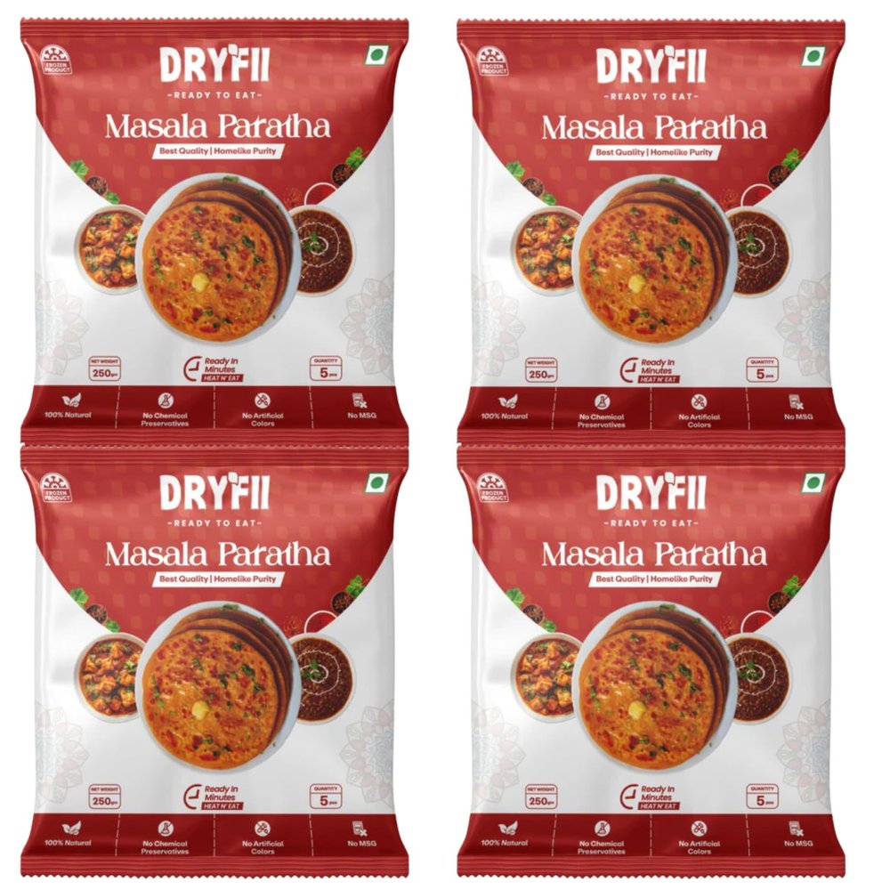 Dryfii Ready-to-Eat Masala Paratha  Instant Indian Spiced Flatbread | Heat & Eat | No Preservatives | Vegetarian | 4 Pack (20 Pieces)