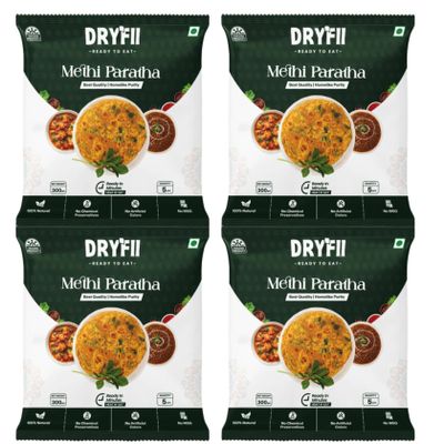 Dryfii Ready-to-Eat Methi Paratha  20 Pieces (Pack of 4) | Authentic Indian Fenugreek Flatbread | No Preservatives | Quick & Easy Meal | Ideal for Travel, Office, and Home