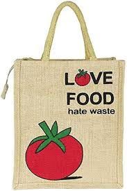 Medium Size Jute Bag (L-11 x H-6x W-10) - Love Food Hate Waste FOR LUNCH