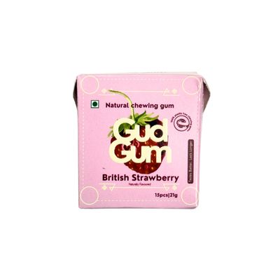Gud Gum Natural, Plastic Free Chewing Gum Strawberry Flavour No Added Artificial Colours, Flavors & Sweeteners