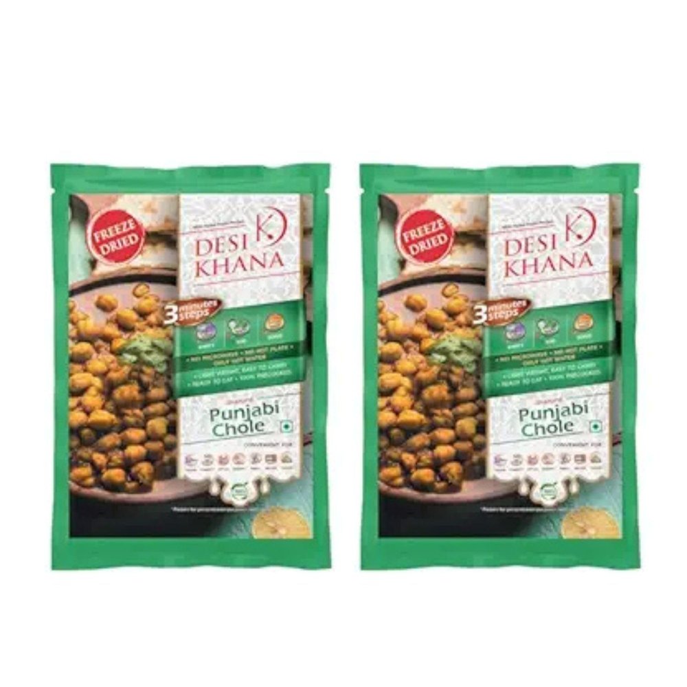 Desi Khana Ready To Eat (Pack Of 2) Punjabi Chole - 3 Minute Instant Healthy Main Course Food Makes Approx 180-200 gm | Just Add Hot Water | Zero Preservative | Wholesome Meal(60g Pouch, Freeze Dried)