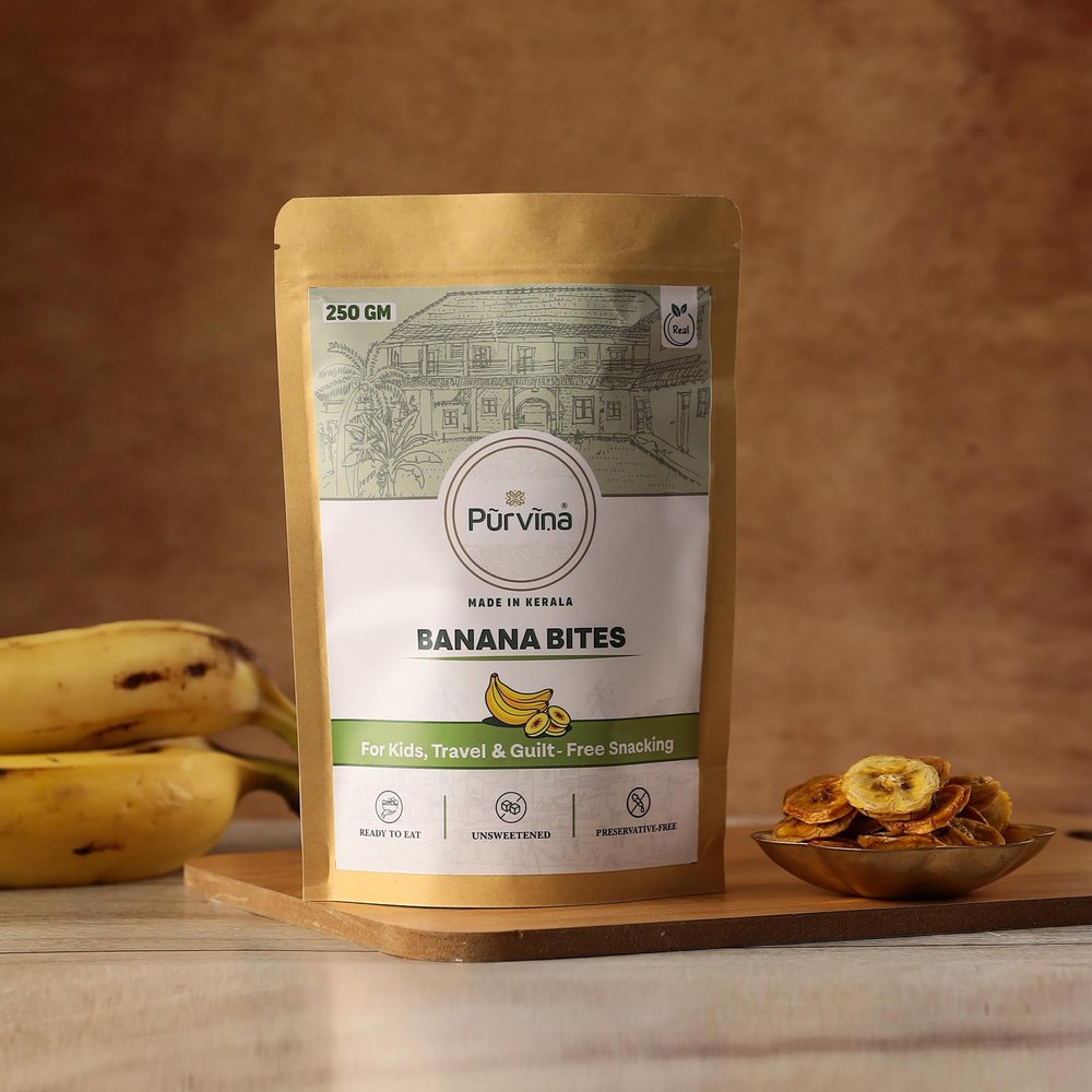 Purvina Real Banana Bites | Dried Nendran Banana Slices | Not Fried | No Added Sugar, No Preservatives | 250g = 10 Ripe Bananas