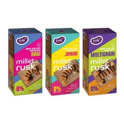 Early Foods - Chota Pack of 3 : Ragi, Jowar & Multigrain Rusks | Millet Rusk Sugar Free | No Maida Toast | Rusks for Kids | Millet Toast Biscuits 82 g x 3
