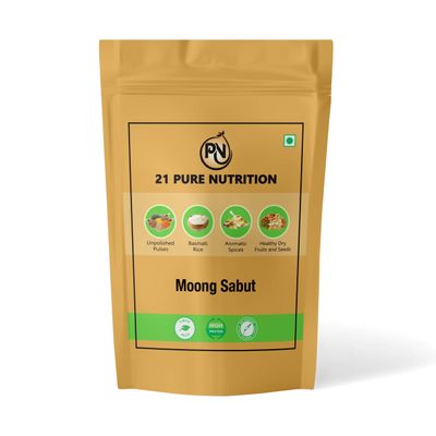 21 Pure Nutrition Moong Sabut Whole Green Mung Beans Sprouting Grade, High Protein Pulses Farm Fresh, Vegan Healthy Cooking Essential (500Gm)