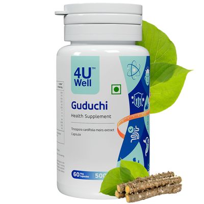 4Uwell Guduchi Natural Wellness Health Supplement | Pure Herbs Guduchi Giloy Strengthens Immunity Wellness and Helps in Blood Purification | 60 Veg Capsule - 500mg