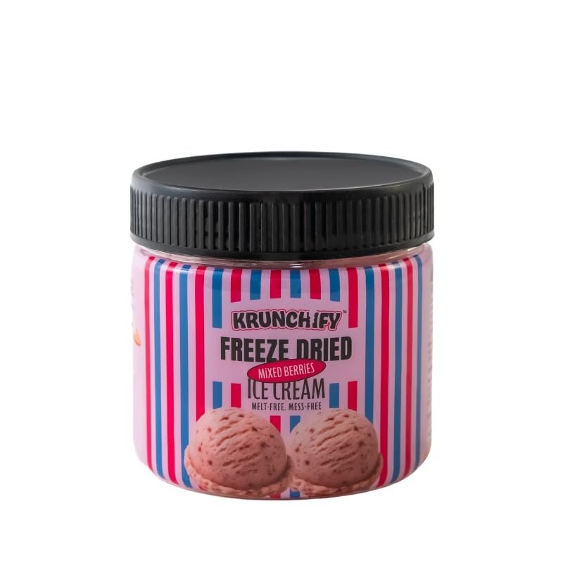 Krunchify Freeze Dried Mixed Berries Ice Cream | Healthy Dessert Alternative | Ready To Eat | No Refrigeration Needed | 6 Month Shelf Life | Fruity Mixed Berries Flavour - 40g