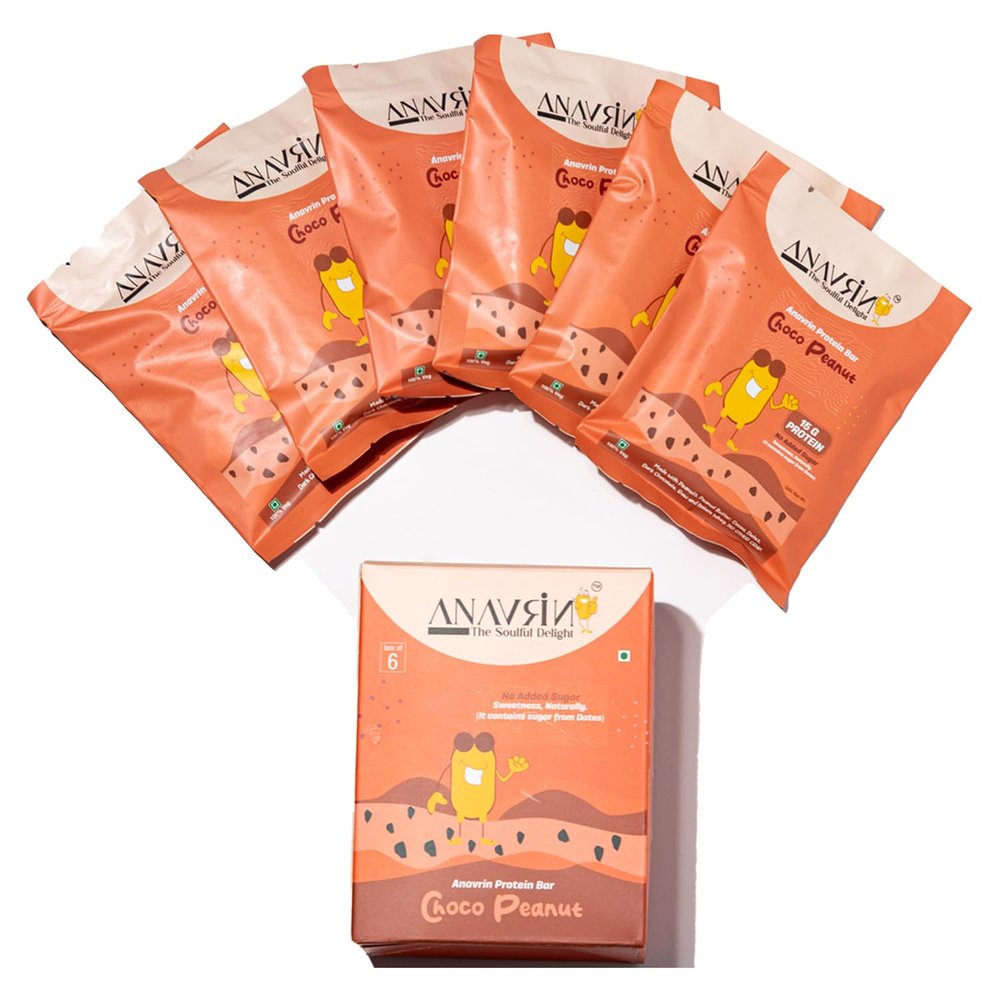 ANAVRIN Choco Peanut Protein Bar | 15g Protein with Goodness of Dates | No Added Sugar, No Soy, No Preservatives | Gluten Free Energy Bar | Healthy Snack (6 Bars x 50gm)