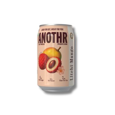 ANOTHR Litchi Mango - Plant-based prebiotic drink | 330ml can | 7gm Fiber | 0gm Added Sugar | Gut-friendly Cold Drink (Pack of 6, 330ML)