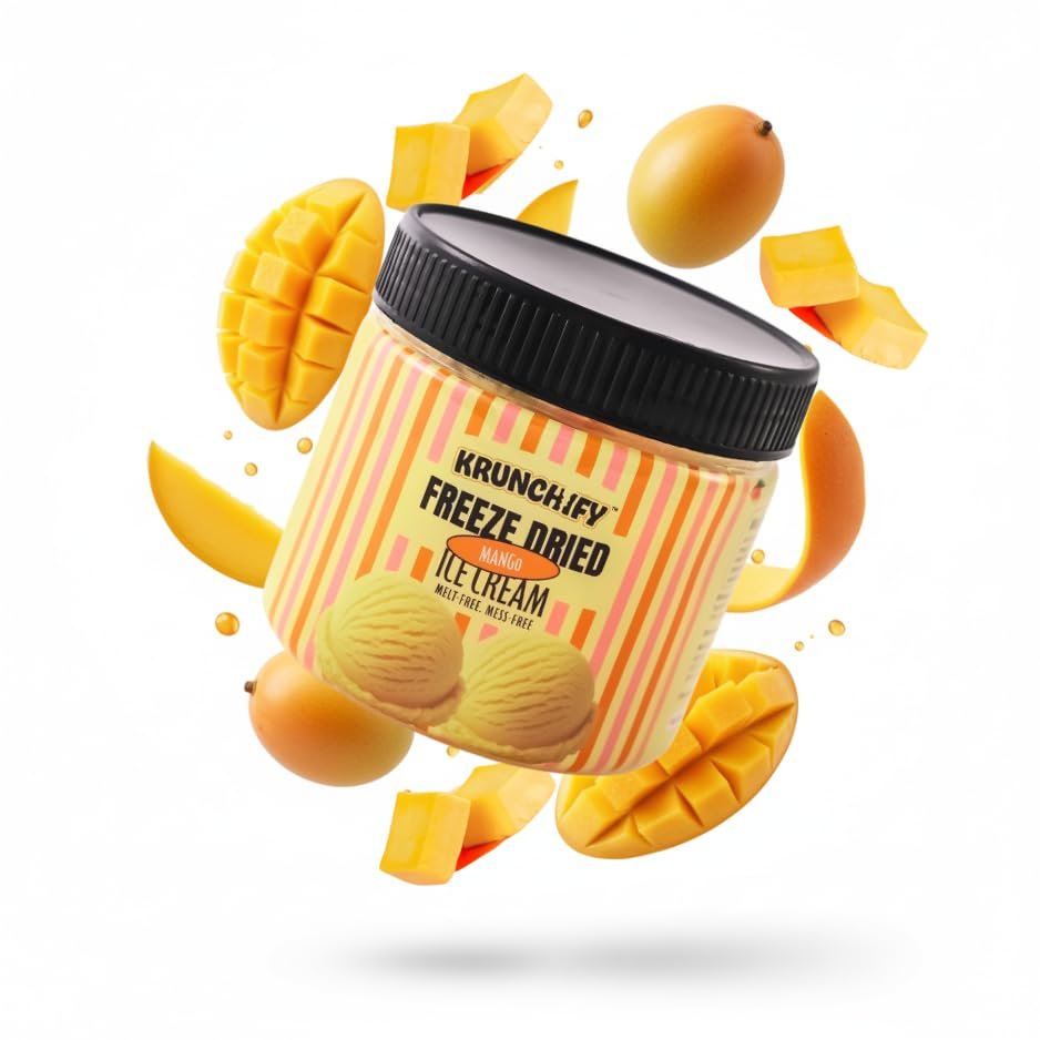 Krunchify Freeze Dried Mango Ice Cream | Healthy Dessert Alternative | Ready To Eat | No Refrigeration Needed | 6 Month Shelf Life | Crunchy Mango Flavour - 40g