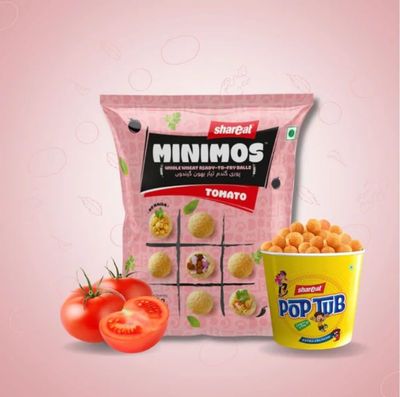 Shareat Minimos Juicy Tomato Magic Balls Pellets | Ready to Fry Whole Wheat Magic Balls | Tangy Magic Balls | Instant Party & Kids Snacks | 75g (Pack of 10, 750g Total)