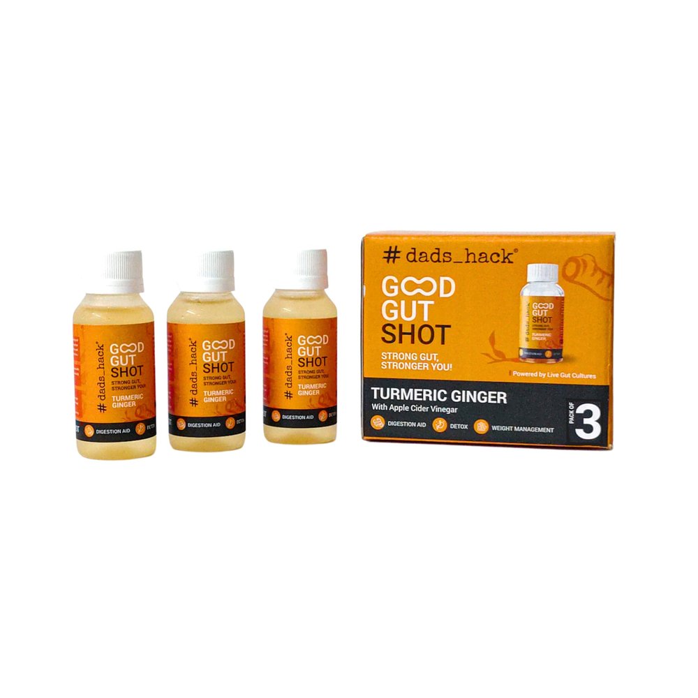 Dad's Hack Good Gut Shot - Turmeric Ginger (Pack of 3) | Gut Health Shots containing Kombucha and Apple Cider Vinegar | 100% Natural and No preservatives. | Digestive Health