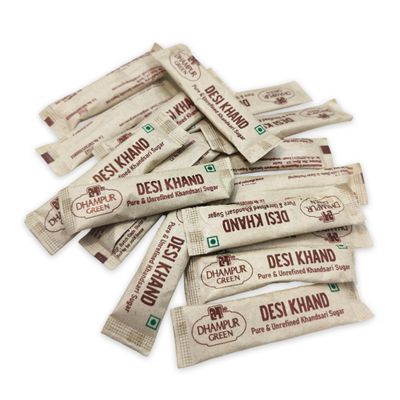 Dhampurgreen Desi Khand Sugar Sachets (5g x 200pc) | Traditional Indian Khand | Unrefined Natural Sugar | 1 Kg Pack | Ideal for Tea & Coffee | Healthy Sugar Alternative | Ideal for Tea & Coffee | For Hotels, Cafes & Offices