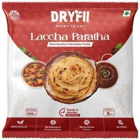 Dryfii Ready-to-Eat Laccha Paratha | Flaky Multi-Layered Whole Wheat Paratha with Ghee | Pack of 5 Pieces (1 Pack) | Vacuum-Sealed | Long Shelf Life | No Preservatives