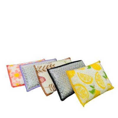 ECO SHINE Printed Bamboo Sponge, Eco-Friendly Antimicrobial & Odour-Free Sponge for Kitchen, Dishes, Multipurpose Scratch-Free Cleaning with Lightweight & Reusable Design Multicolour (Pack of 5)