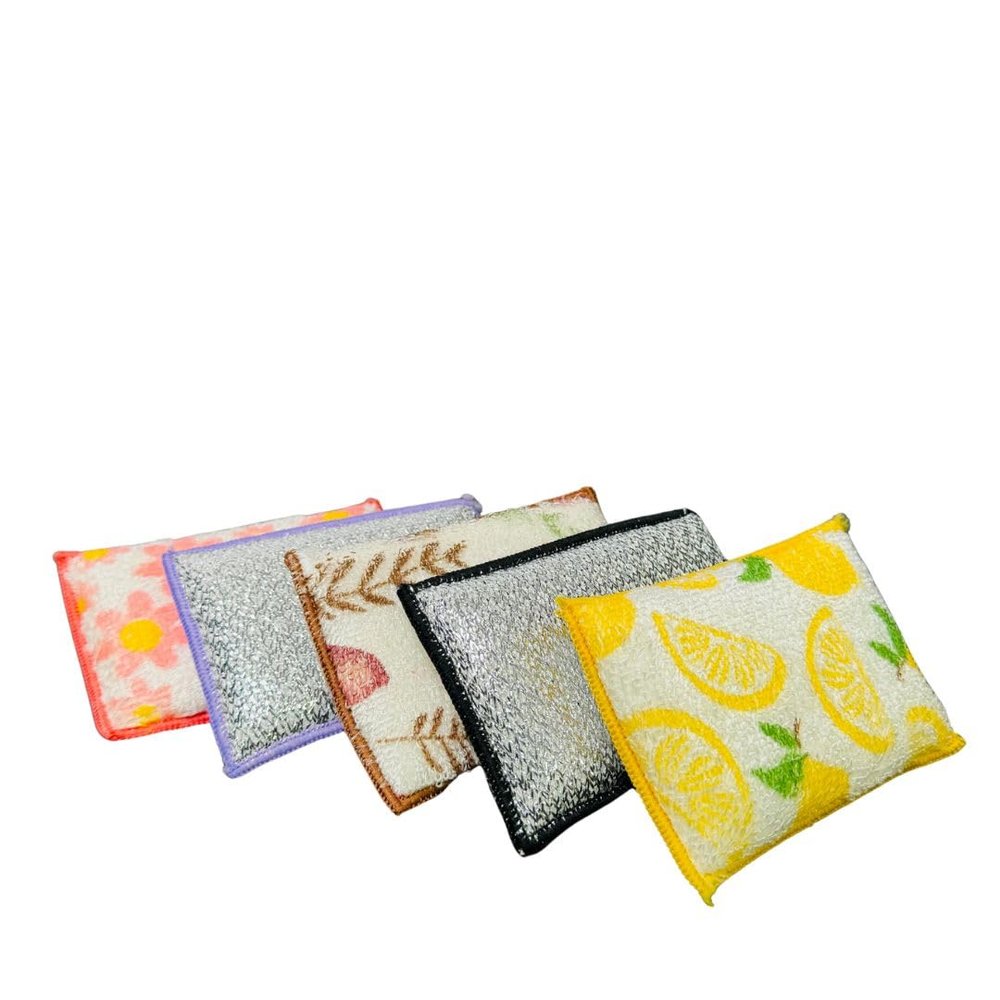 ECO SHINE Printed Bamboo Sponge, Eco-Friendly Antimicrobial & Odour-Free Sponge for Kitchen, Dishes, Multipurpose Scratch-Free Cleaning with Lightweight & Reusable Design Multicolour (Pack of 5)
