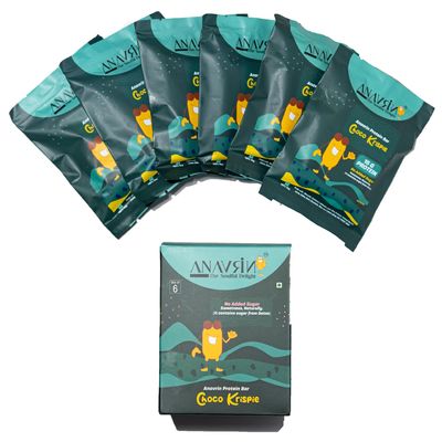 ANAVRIN Choco Krispie Protein Bar | 15g Protein with Goodness of Dates | No Added Sugar, No Soy, No Preservatives | Gluten Free Energy Bar | Healthy Snack (6 Bars x 50gm)