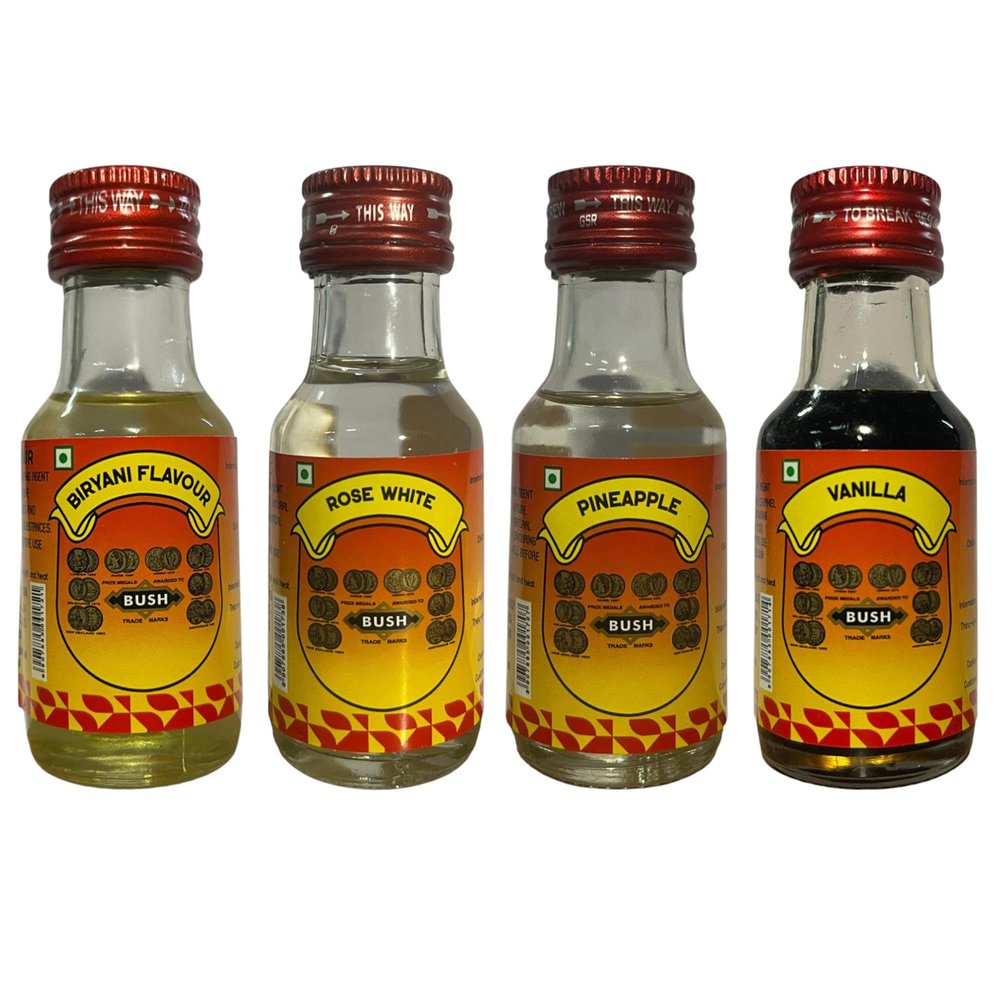 EXCEL ENTERPRISES IFF Flavored Essence Combo (4 x 28ml) - Rose White, Pineapple, Biryani & Vanilla | Professional-Grade Food Flavoring for Baking, Desserts & Cooking |Pack of 4