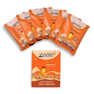 ANAVRIN Choco Hazelnut Protein Bar - 15g Protein, 3g Fibre in each Bar (6 Bars x 50gm) No Added Sugar, No Soy, No Preservatives, Gluten Free High Protein Energy Bar, All Natural Flavors