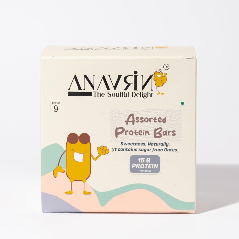 ANAVRIN Protein Bar Assorted Box (9 Bars x 50gm) - 15g Protein in each Bar | Gluten Free High Protein Energy Bar | No Added Sugar, No Soy, No Preservatives | Healthy Snack